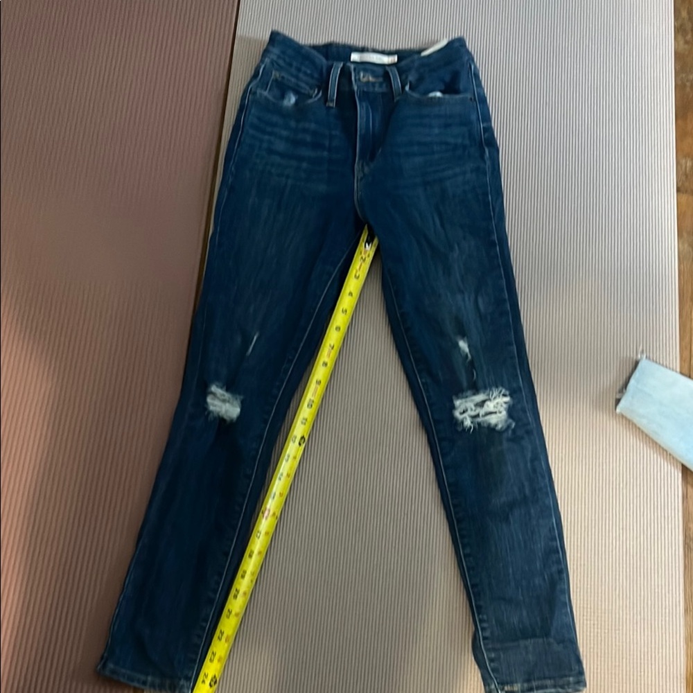 Levi's Blue Straight Leg Jeans with Distressed Details